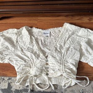 Chic Ivory Eyelet Blouse by